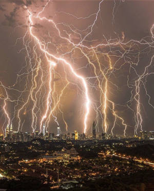 Aesthetic Yellow Lightning City View Wallpaper