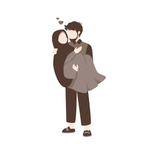 Affectionate Muslim Couple Cartoon Wallpaper