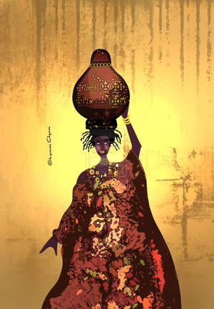 African Girl With Jar Art Wallpaper