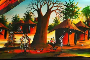 African Tribal Village Art Wallpaper