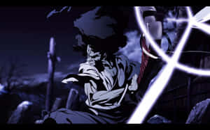 Afro Samurai Battles Atop A Mountain With A Fierce Expression On His Face Wallpaper