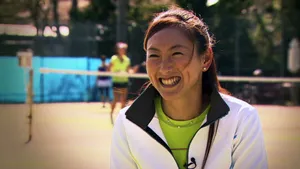 Ai Sugiyama Smiling During An Interview Wallpaper