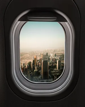 Airplane Window City Buildings Skyscrapers Wallpaper