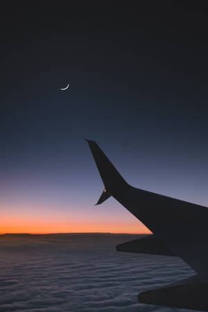 Airplane With Crescent Moon Wallpaper