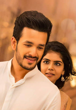 Akhil Akkineni And Kalyani Priyadarshan Closeup Wallpaper