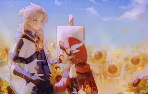 Albedo Genshin And Klee Wallpaper