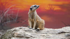 Alert Meerkat On Watch During Sunset Wallpaper