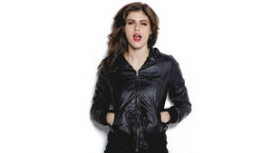 Alexandra Daddario Leather Jacket Wallpaper