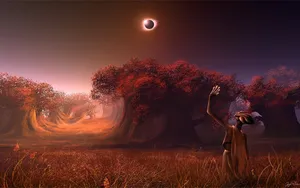 Alien Solar Eclipse Forest Wallpaper