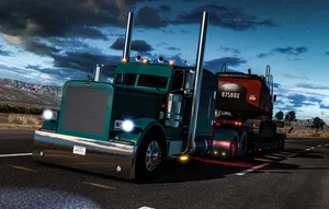 American Truck Simulator Green Peterbilt Truck Wallpaper