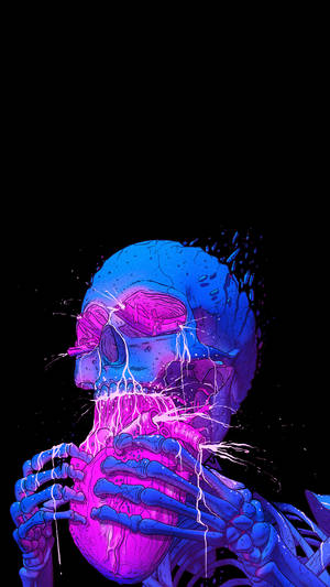 Amoled Neon Trippy Skeleton Wallpaper
