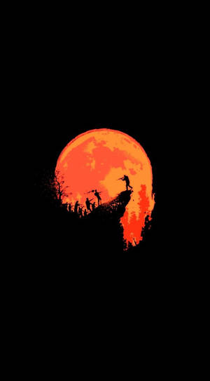 Amoled Orange Moon Cliff Wallpaper
