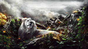 Among Rocks Lion Desktop Wallpaper