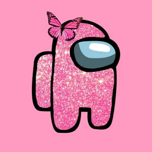 Among Us Pink Glitters And Butterfly Wallpaper