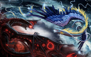An Epic Dragon Flying Above A Dark Landscape Wallpaper
