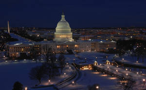 An Evening Winter Scene At The White House Wallpaper