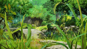 An Idyllic And Tranquil Anime Forest. Wallpaper