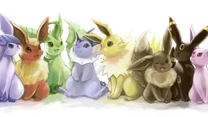 An Intricately Caught Eevee And Its Evolutions Wallpaper