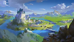 Ancient Castle Ruins Under A Vibrant Sunset Wallpaper