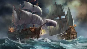 Ancient War Ship In Ocean Wallpaper