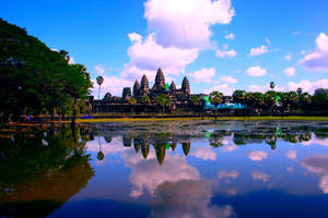Angkor Wat Beneath A Pink And Blue Sky Wallpaper