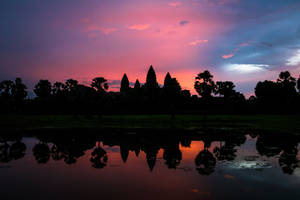 Angkor Wat Silhouette Beneath The Beautiful Sky Wallpaper