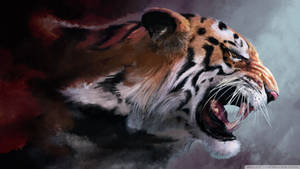 Angry Tiger Side View Painting Wallpaper