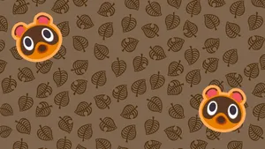 Animal Crossing Leaf Patternand Characters Wallpaper