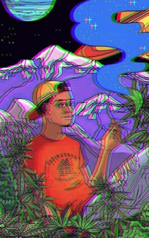 Animated Boy And High Cannabis Wallpaper