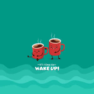 Animated Coffee Cups Wake Up Call Wallpaper