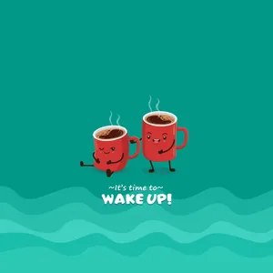 Animated Coffee Cups Wake Up Call Wallpaper