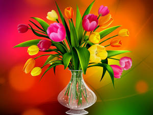 Animated Drooping Tulips In Flower Vase Wallpaper