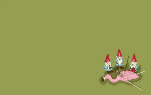 Animated Flamingo And Gnomes Wallpaper