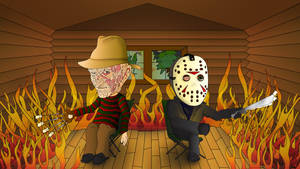 Animated Freddy Krueger And Voorhees Wallpaper