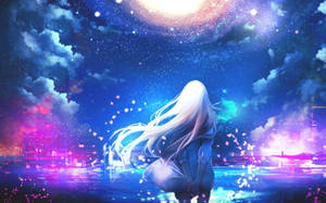 Animated Girl Starry Sky Wallpaper