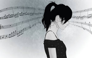 Animated Girl With Music Notes Wallpaper
