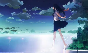 Anime Art Girl Leaping Water Wallpaper