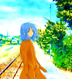 Anime Art Girl Near Railroad Wallpaper