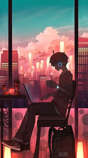 Anime Boy Retreats To The Computer Wallpaper