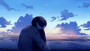 Anime Boy Sad Aesthetic Sun Setting Wallpaper