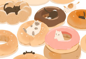 Anime Cats In Doughnuts Wallpaper