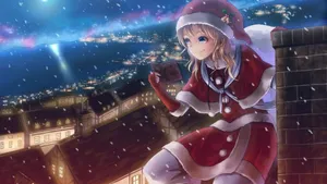 Anime Christmas Santa Girl On Chimney Wallpaper