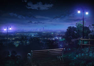 Anime City Night Park Wallpaper