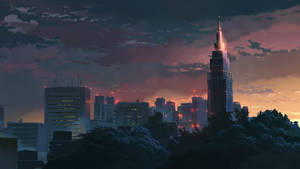 Anime City Sunrise Desktop Wallpaper
