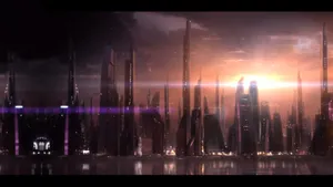 Anime City Towers Sunrise Wallpaper