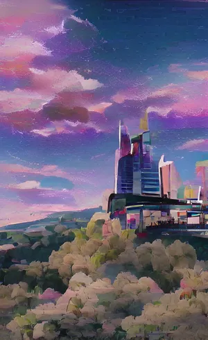 Anime Cityscape Sunset Aesthetic Wallpaper