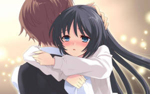 Anime Couple Hug Blushing Wallpaper