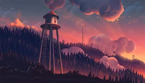 Anime Forest Tower Fantasy Art Wallpaper