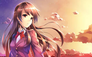 Anime Girl Crying Durimg Sunset Wallpaper