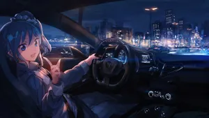 Anime Girl Driving A Ferrari Ipad Wallpaper